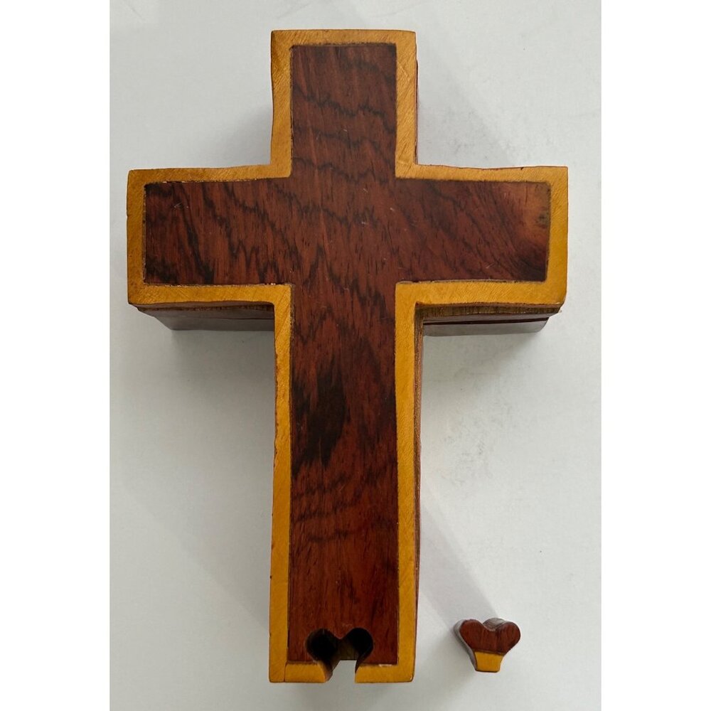 Handcrafted Wooden Cross Puzzle Box Hidden Compartment Keepsake Jewels Religious - Picture 2 of 12